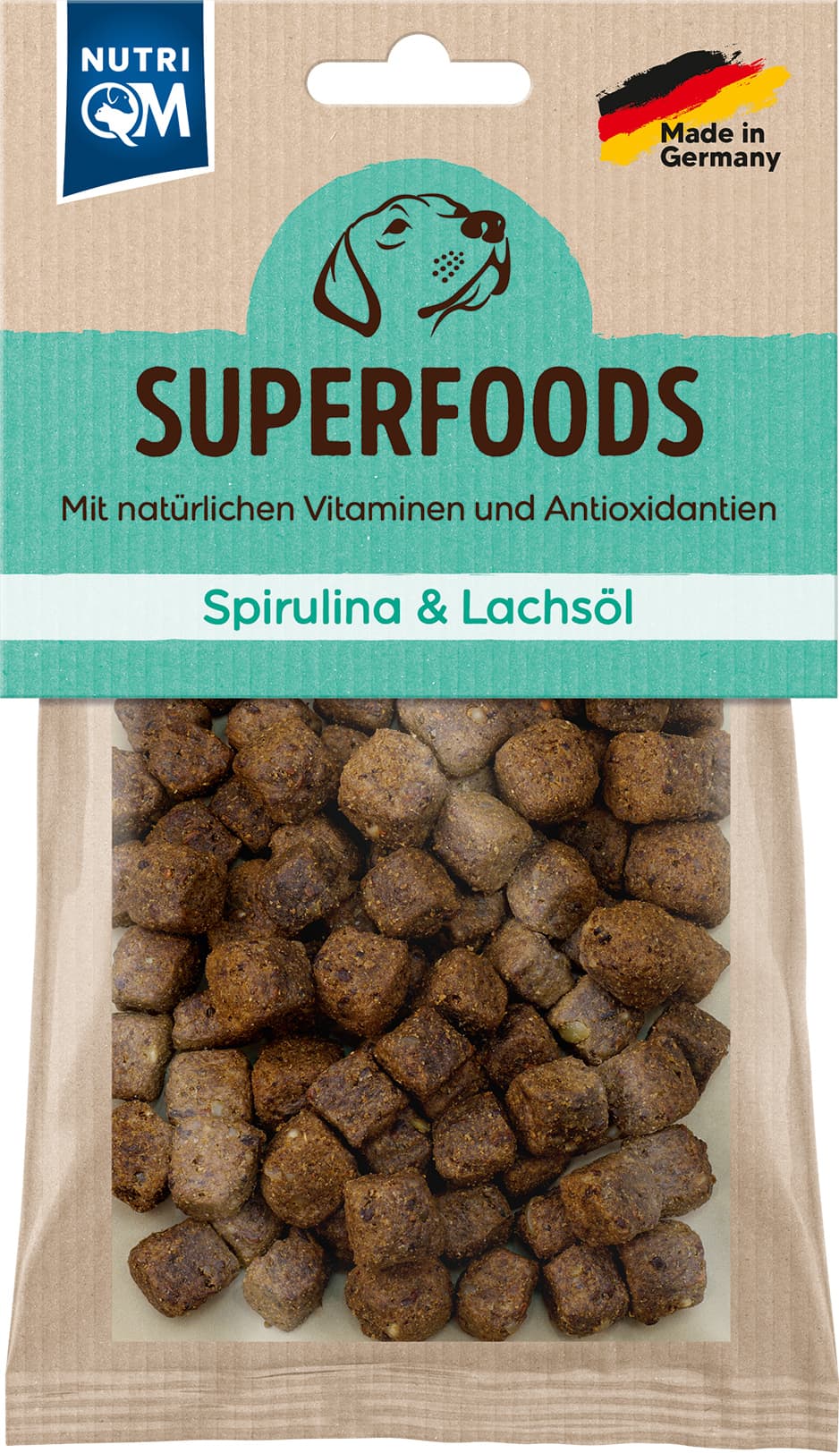 Artikel mit dem Namen NutriQM Hund Superfoods Spirulina & Lachsöl im Shop von zoo.de , dem Onlineshop für nachhaltiges Hundefutter und Katzenfutter.