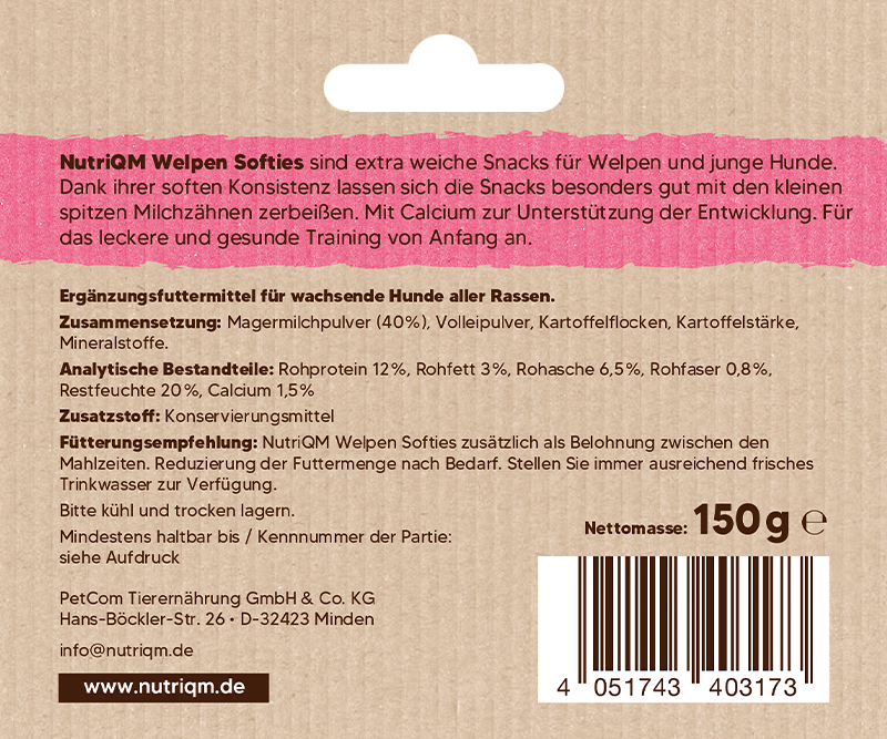 Artikel mit dem Namen NutriQM Hund Welpen Softis Milch im Shop von zoo.de , dem Onlineshop für nachhaltiges Hundefutter und Katzenfutter.