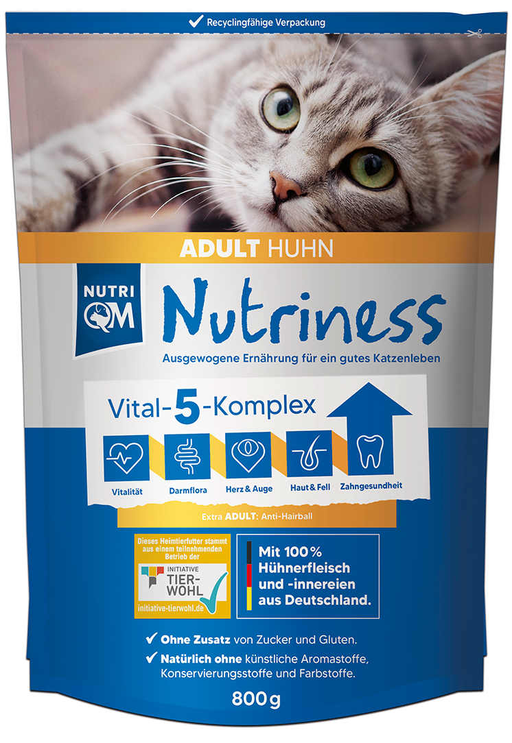 Artikel mit dem Namen NutriQM Katze Nutriness Adult Huhn im Shop von zoo.de , dem Onlineshop für nachhaltiges Hundefutter und Katzenfutter.