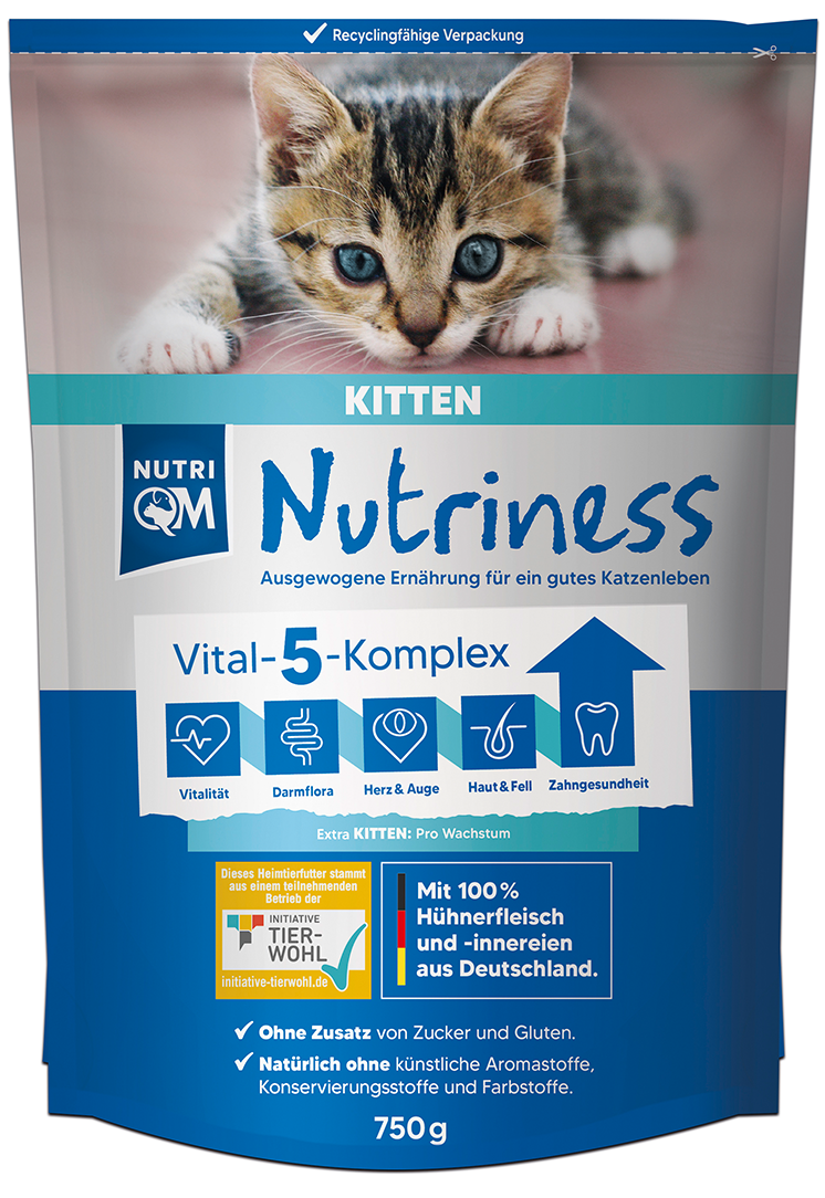 Artikel mit dem Namen NutriQM Katze Nutriness Kitten im Shop von zoo.de , dem Onlineshop für nachhaltiges Hundefutter und Katzenfutter.