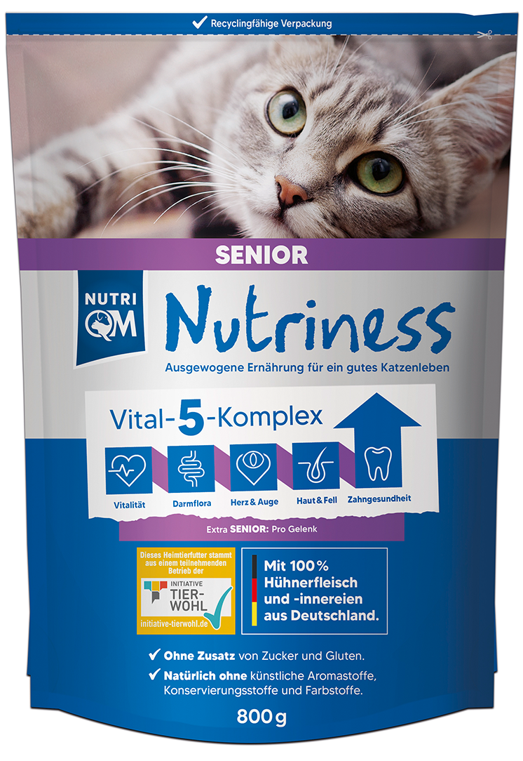 Artikel mit dem Namen NutriQM Katze Nutriness Senior im Shop von zoo.de , dem Onlineshop für nachhaltiges Hundefutter und Katzenfutter.