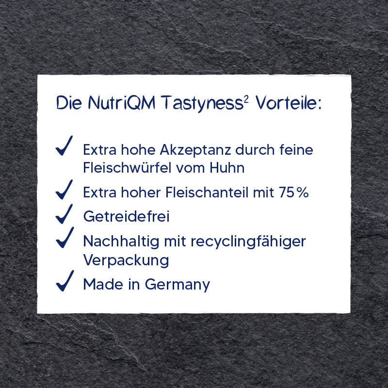 Artikel mit dem Namen NutriQM Katze Tastyness² Huhn im Shop von zoo.de , dem Onlineshop für nachhaltiges Hundefutter und Katzenfutter.