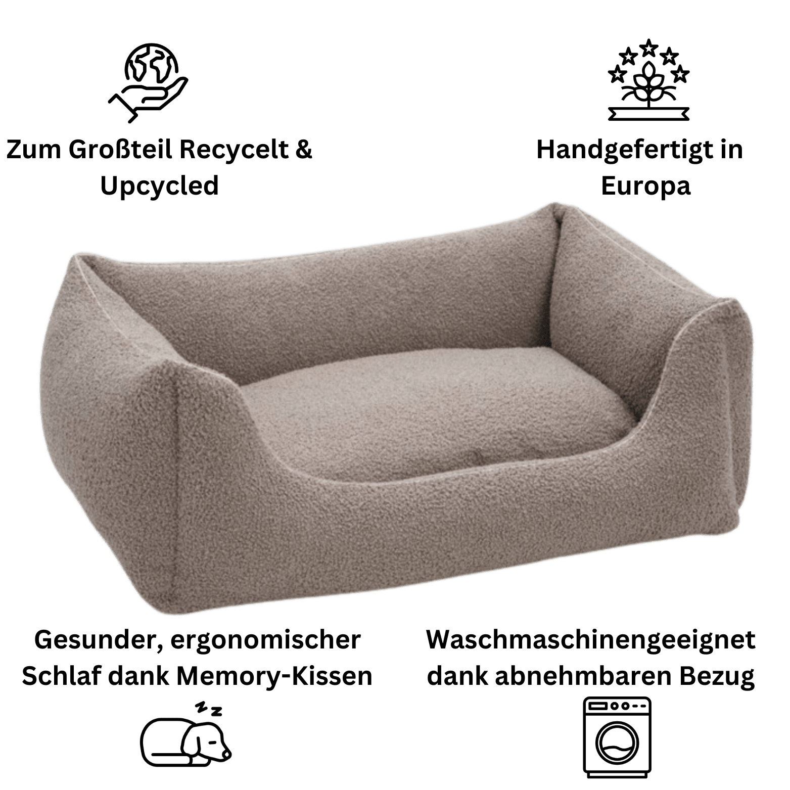 Artikel mit dem Namen Personalisierbares Hundebett orthopädisch (Beige) im Shop von zoo.de , dem Onlineshop für nachhaltiges Hundefutter und Katzenfutter.