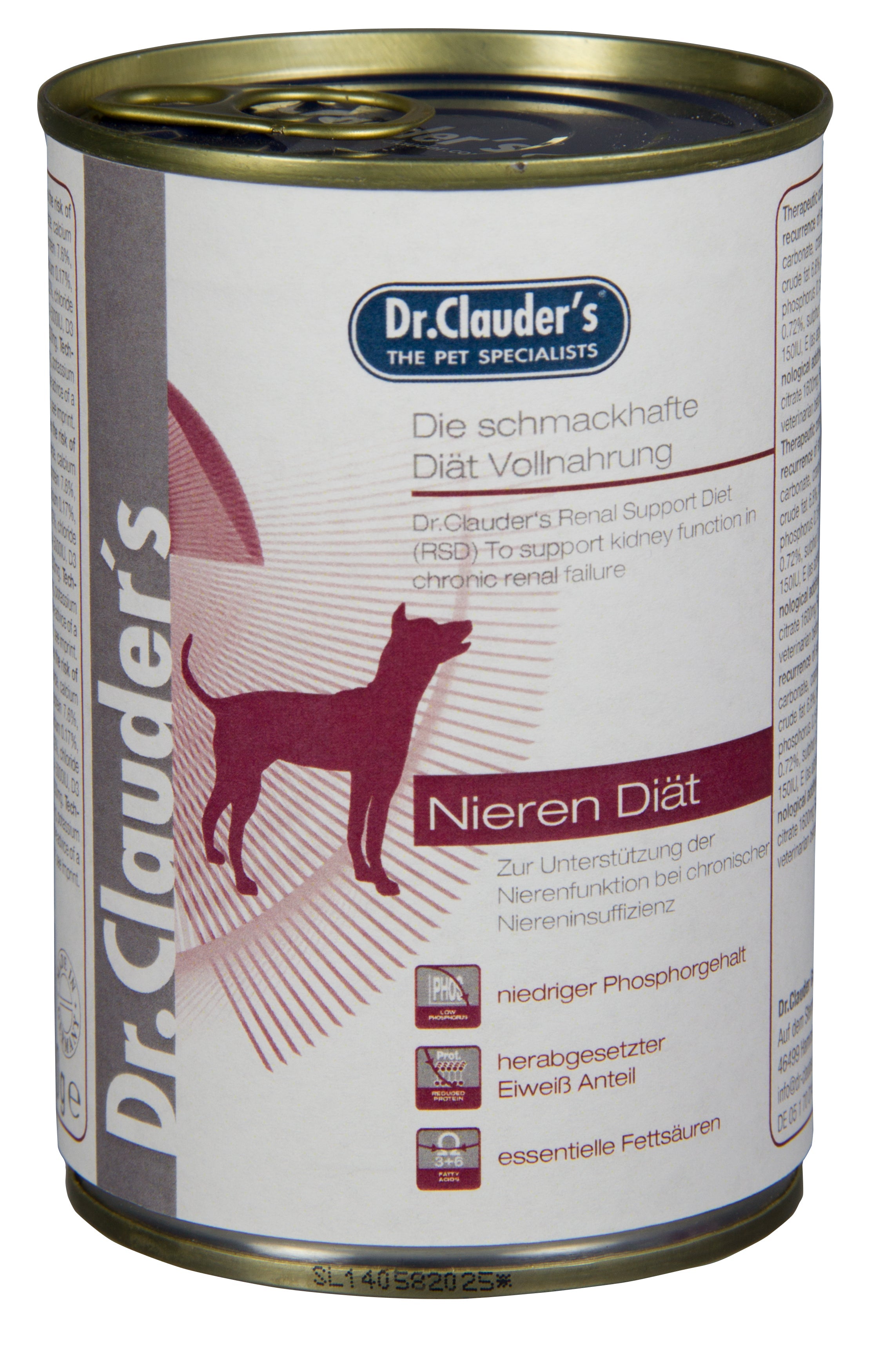 Artikel mit dem Namen Dr.Clauder's Diät RSD Nierendiät Nassfutter im Shop von zoo.de , dem Onlineshop für nachhaltiges Hundefutter und Katzenfutter.