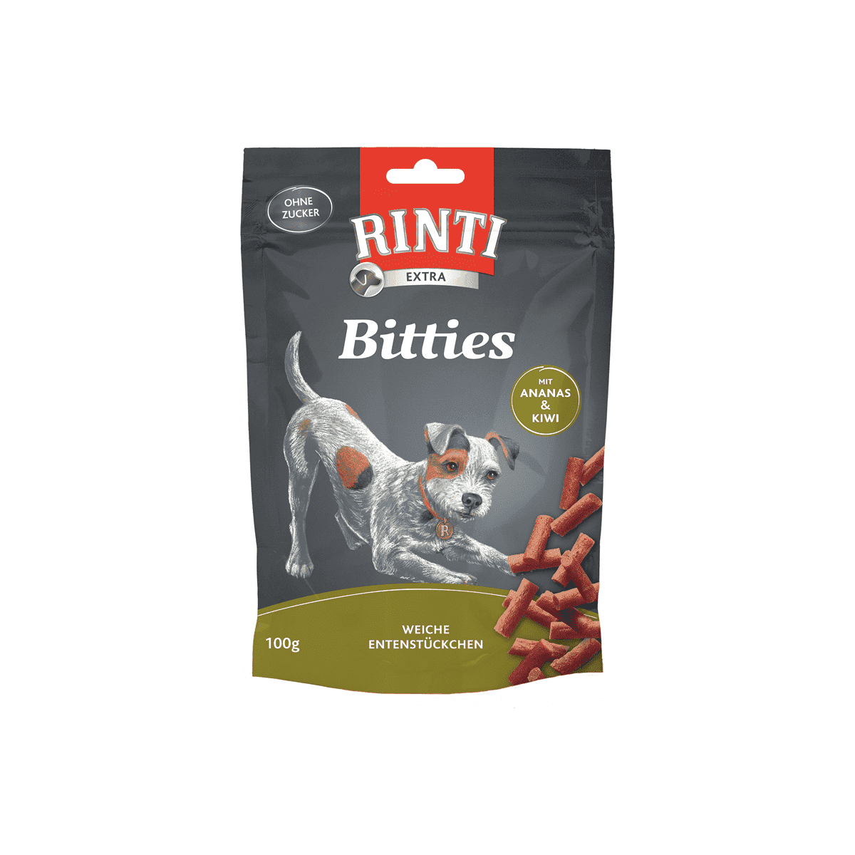 Artikel mit dem Namen Rinti Snack Bitties Ente & Kiwi & Ananas im Shop von zoo.de , dem Onlineshop für nachhaltiges Hundefutter und Katzenfutter.