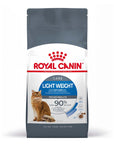 Royal Canin Light Weight Care dry cat food bag with ginger tabby, helps limit weight gain