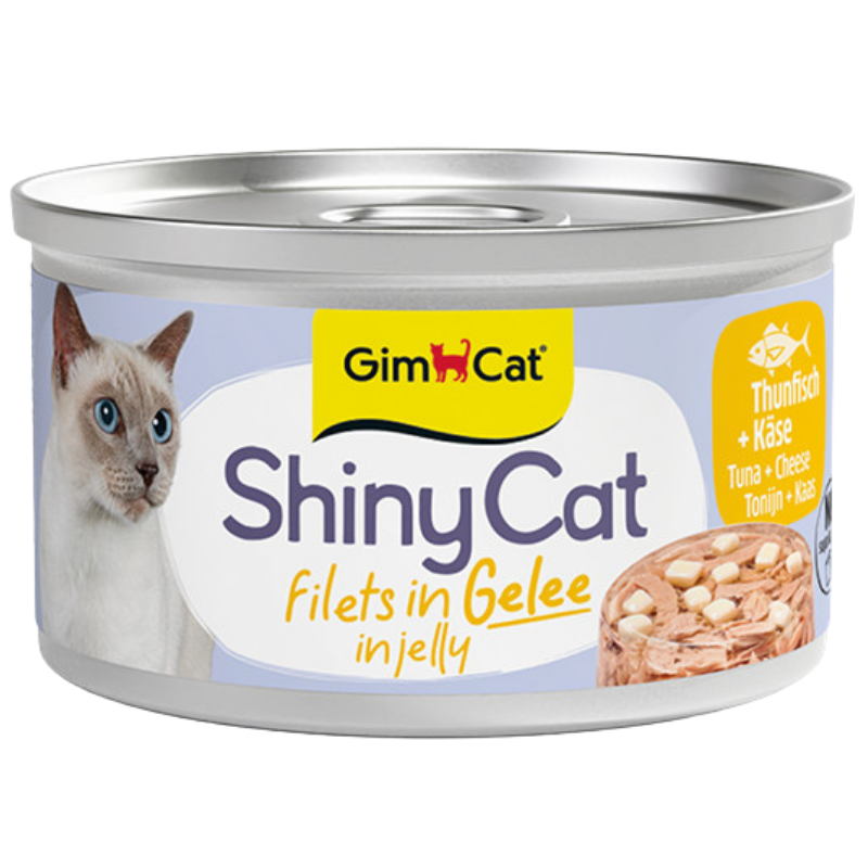 GimCat ShinyCat Filets in Gelee Thunfisch und Käse Katzenfutter, 70-g-Dose