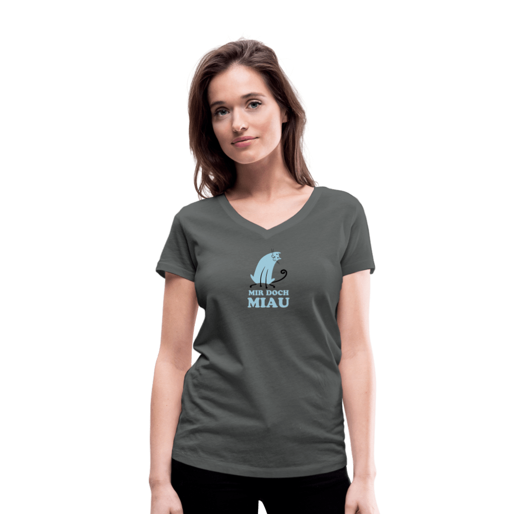 "Mir doch Miau" | Frauen Bio-T-Shirt mit V-Ausschnitt - Anthrazit