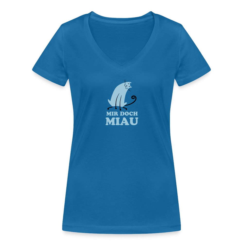 "Mir doch Miau" | Frauen Bio-T-Shirt mit V-Ausschnitt - Pfauenblau