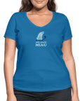 "Mir doch Miau" | Frauen Bio-T-Shirt mit V-Ausschnitt - Pfauenblau