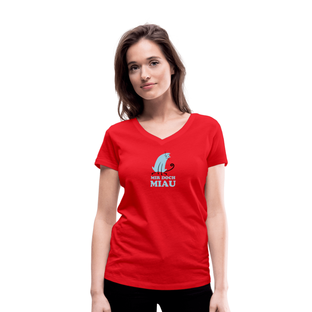 &quot;Mir doch Miau&quot; | Frauen Bio-T-Shirt mit V-Ausschnitt - Rot
