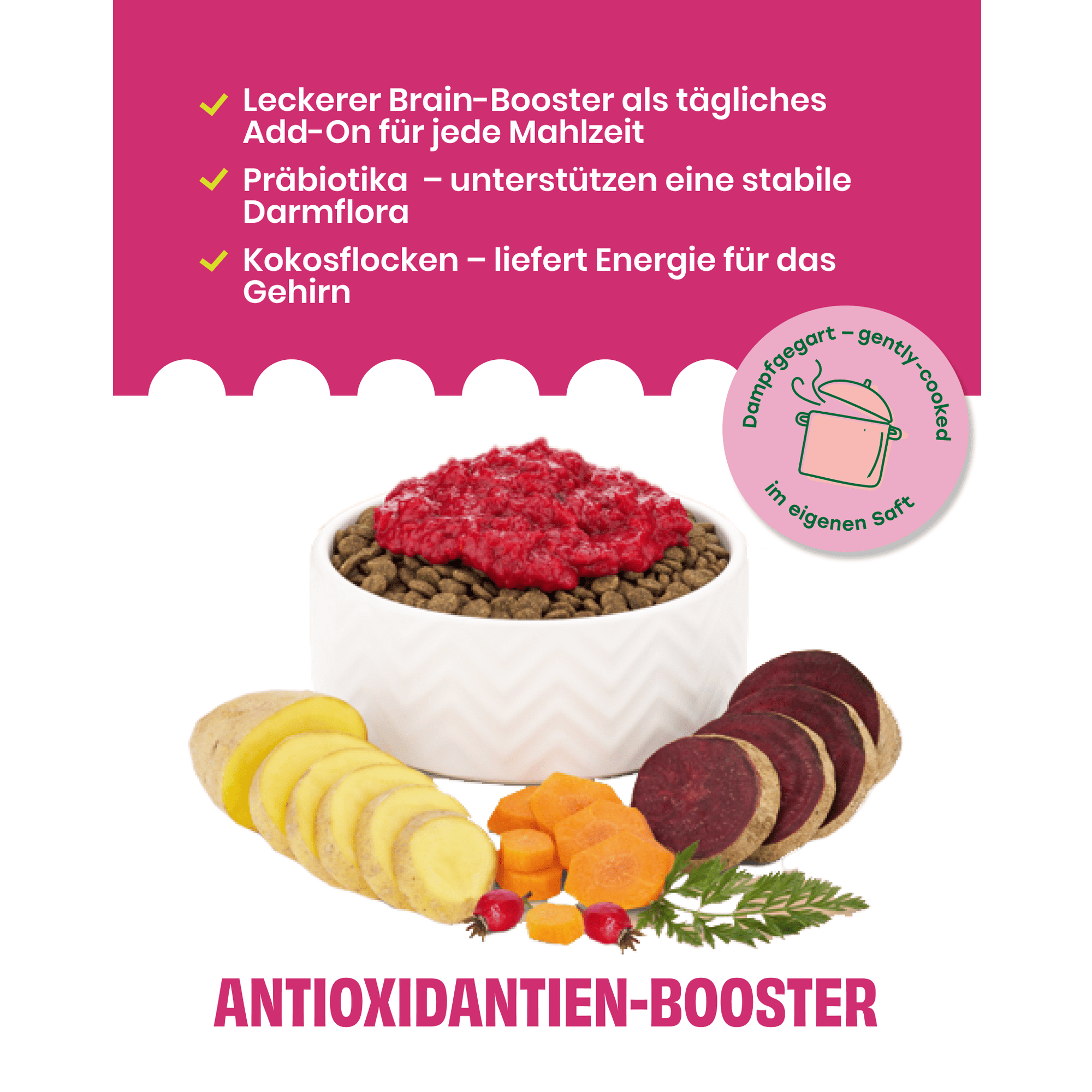 Topping mit Roter Beete, Kartoffeln und Hagebutte zoo-de