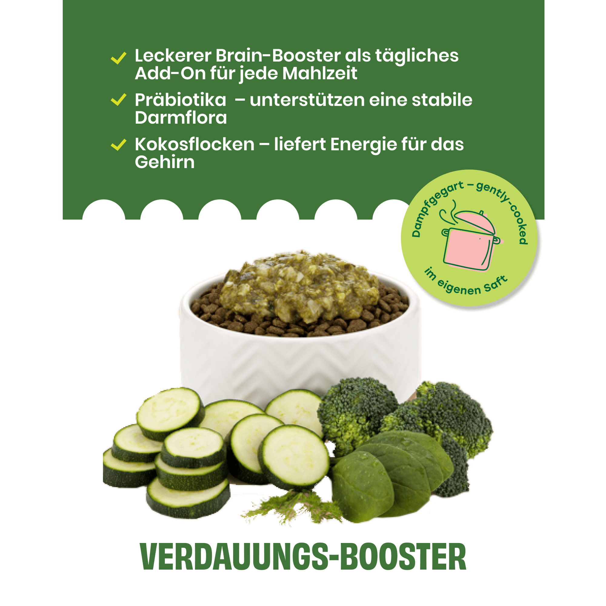 Topping mit Zucchini, Brokkoli und Präbiotika zoo-de