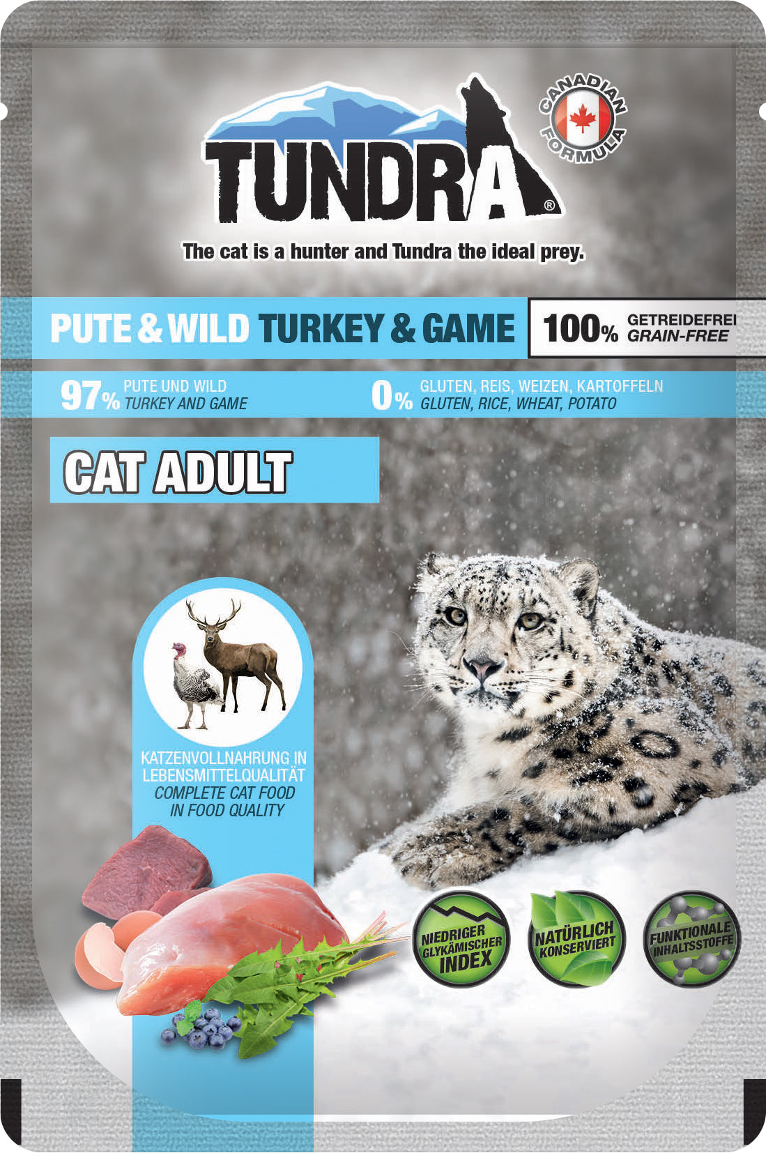 Artikel mit dem Namen Tundra Katze Pouch Pute &amp; Wild im Shop von zoo.de , dem Onlineshop für nachhaltiges Hundefutter und Katzenfutter.