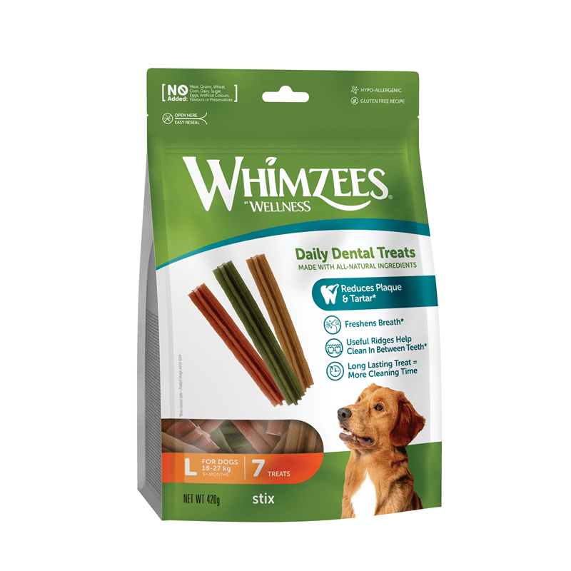 Artikel mit dem Namen Whimzees Stix im Shop von zoo.de , dem Onlineshop für nachhaltiges Hundefutter und Katzenfutter.