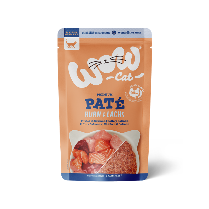 Artikel mit dem Namen WOW CAT ADULT Huhn & Lachs im Shop von zoo.de , dem Onlineshop für nachhaltiges Hundefutter und Katzenfutter.