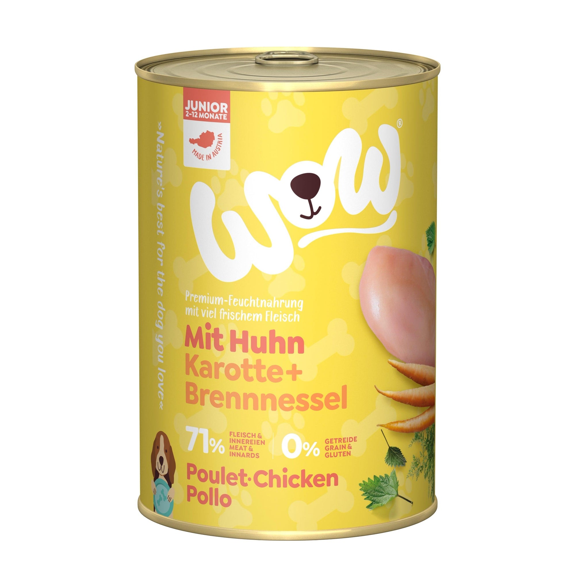 Artikel mit dem Namen WOW Junior Huhn im Shop von zoo.de , dem Onlineshop für nachhaltiges Hundefutter und Katzenfutter.