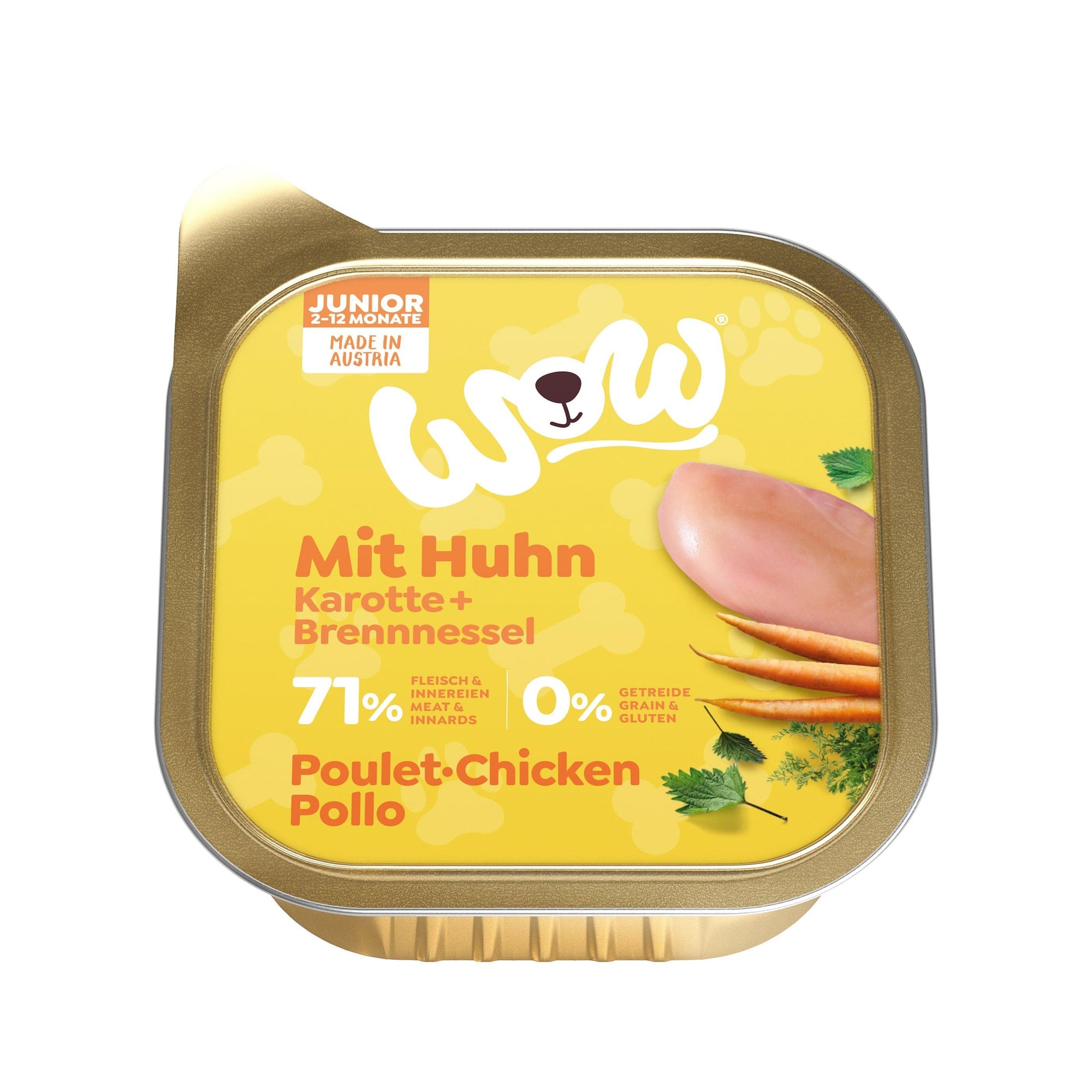 Artikel mit dem Namen WOW Junior Huhn im Shop von zoo.de , dem Onlineshop für nachhaltiges Hundefutter und Katzenfutter.