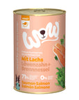 Artikel mit dem Namen WOW Lachs mit Löwenzahn und Brennnessel im Shop von zoo.de , dem Onlineshop für nachhaltiges Hundefutter und Katzenfutter.