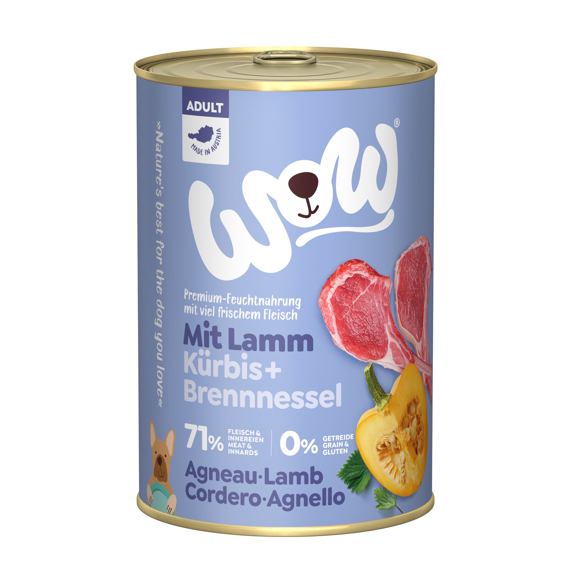 Artikel mit dem Namen WOW Lamm mit Kürbis und Brennnessel im Shop von zoo.de , dem Onlineshop für nachhaltiges Hundefutter und Katzenfutter.