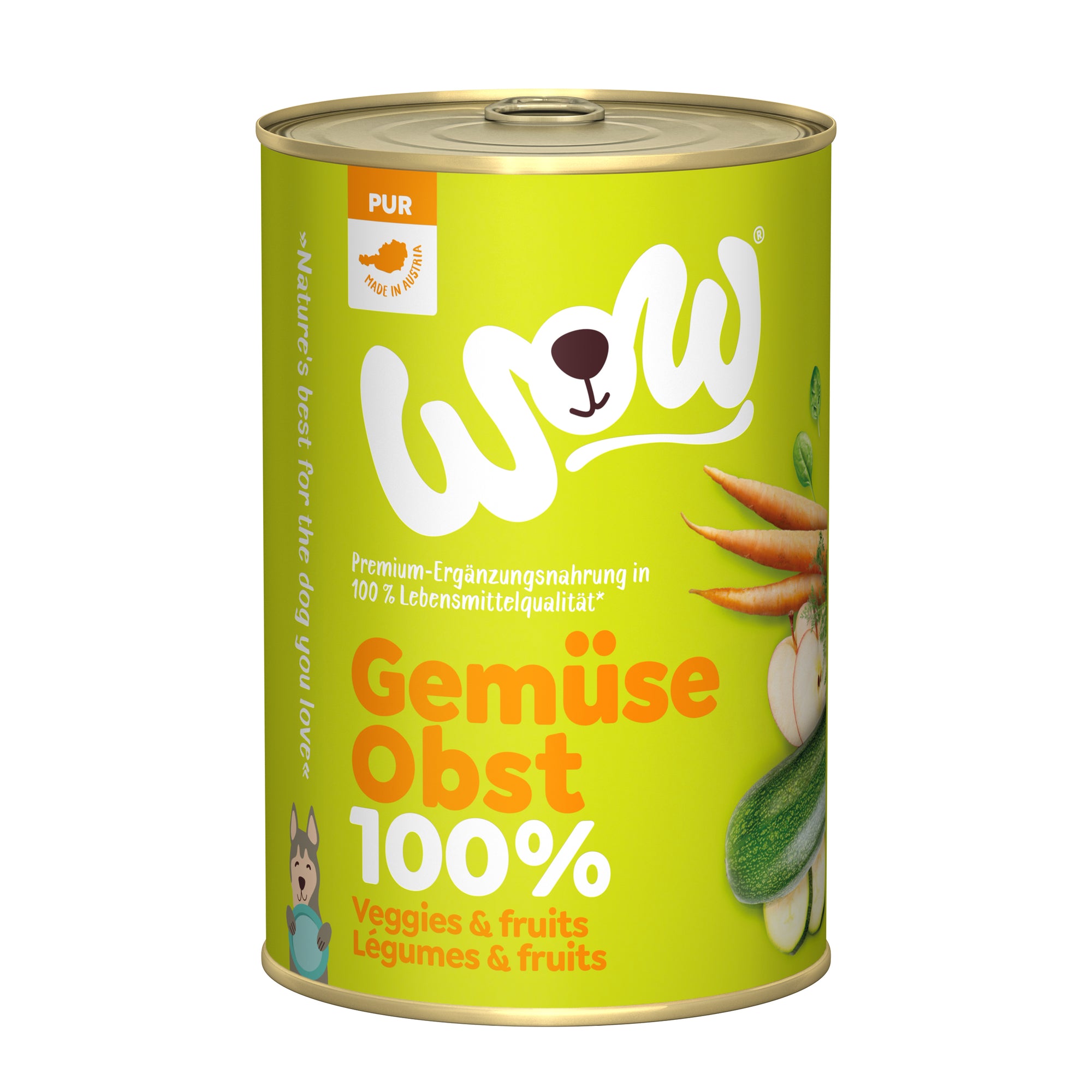 Artikel mit dem Namen WOW PUR 100% Gemüse+Obst im Shop von zoo.de , dem Onlineshop für nachhaltiges Hundefutter und Katzenfutter.