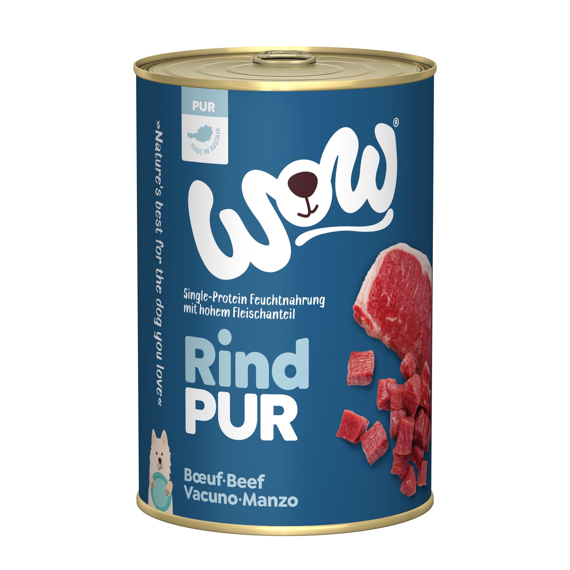 Artikel mit dem Namen WOW PUR Rind im Shop von zoo.de , dem Onlineshop für nachhaltiges Hundefutter und Katzenfutter.