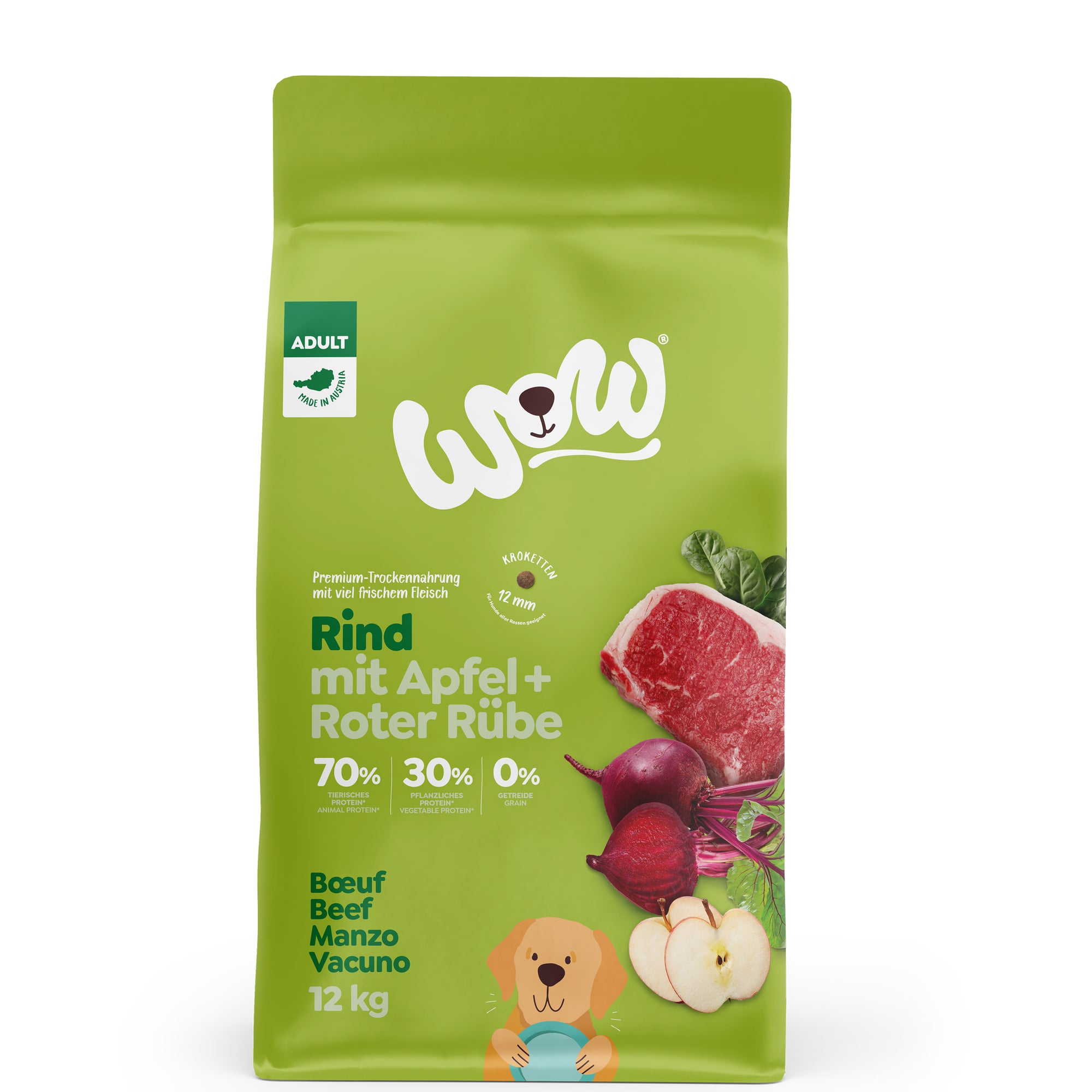 Artikel mit dem Namen WOW Rind mit Apfel und roter Rübe im Shop von zoo.de , dem Onlineshop für nachhaltiges Hundefutter und Katzenfutter.