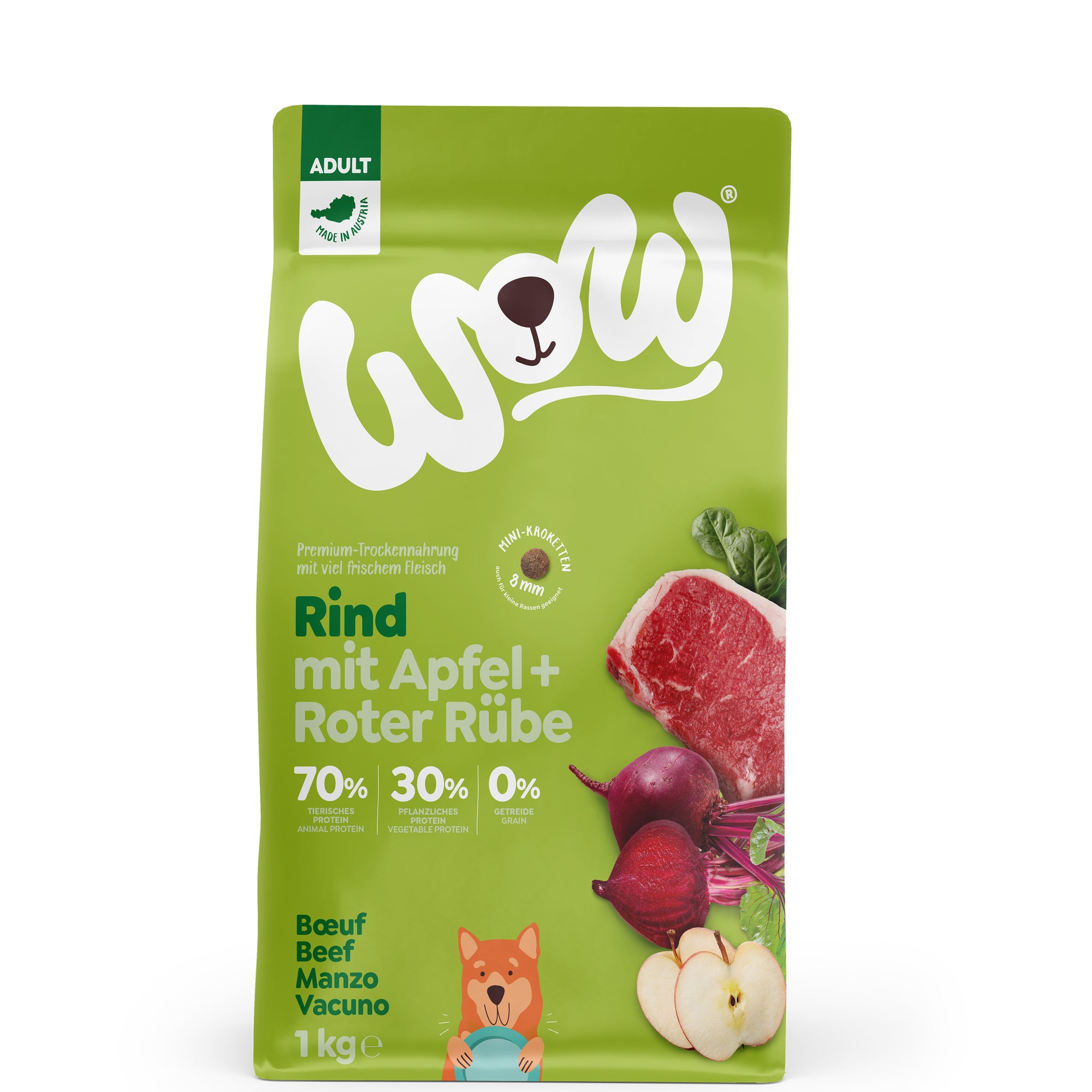 Artikel mit dem Namen WOW Rind mit Apfel und roter Rübe im Shop von zoo.de , dem Onlineshop für nachhaltiges Hundefutter und Katzenfutter.