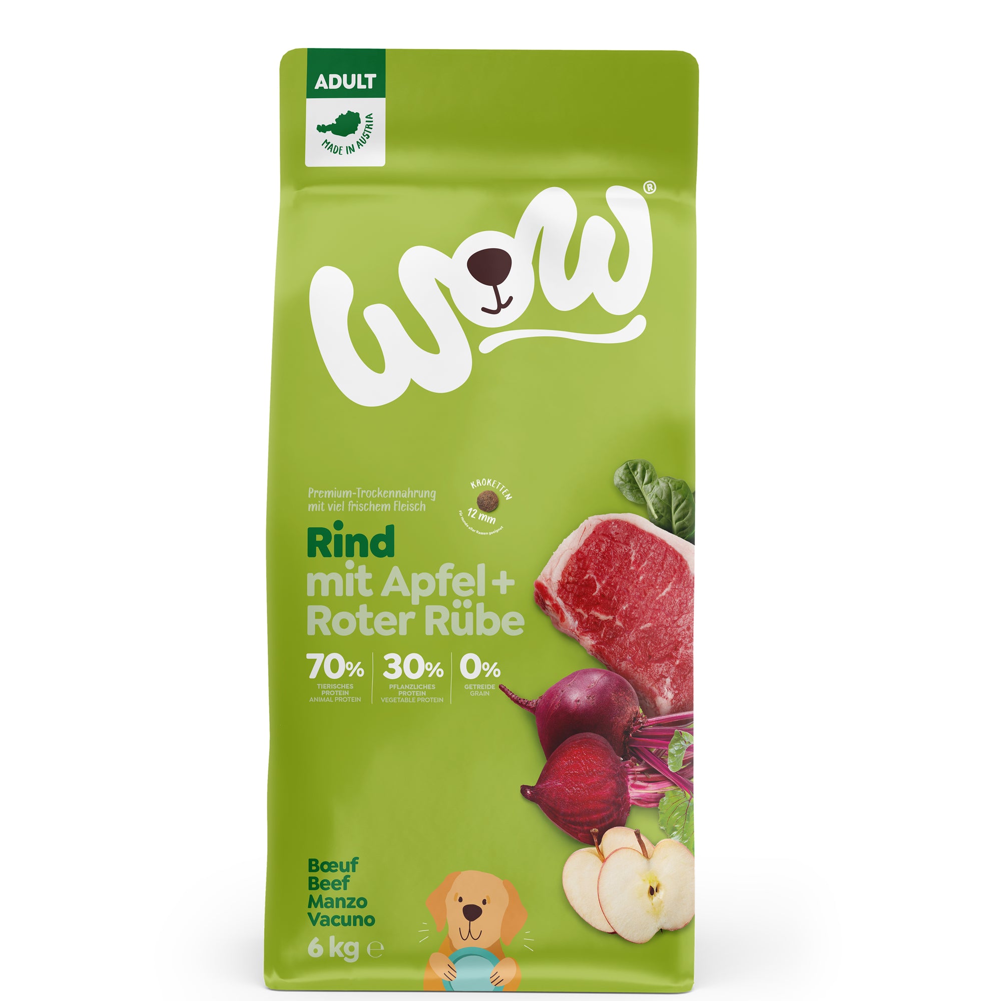 Artikel mit dem Namen WOW Rind mit Apfel und roter Rübe im Shop von zoo.de , dem Onlineshop für nachhaltiges Hundefutter und Katzenfutter.