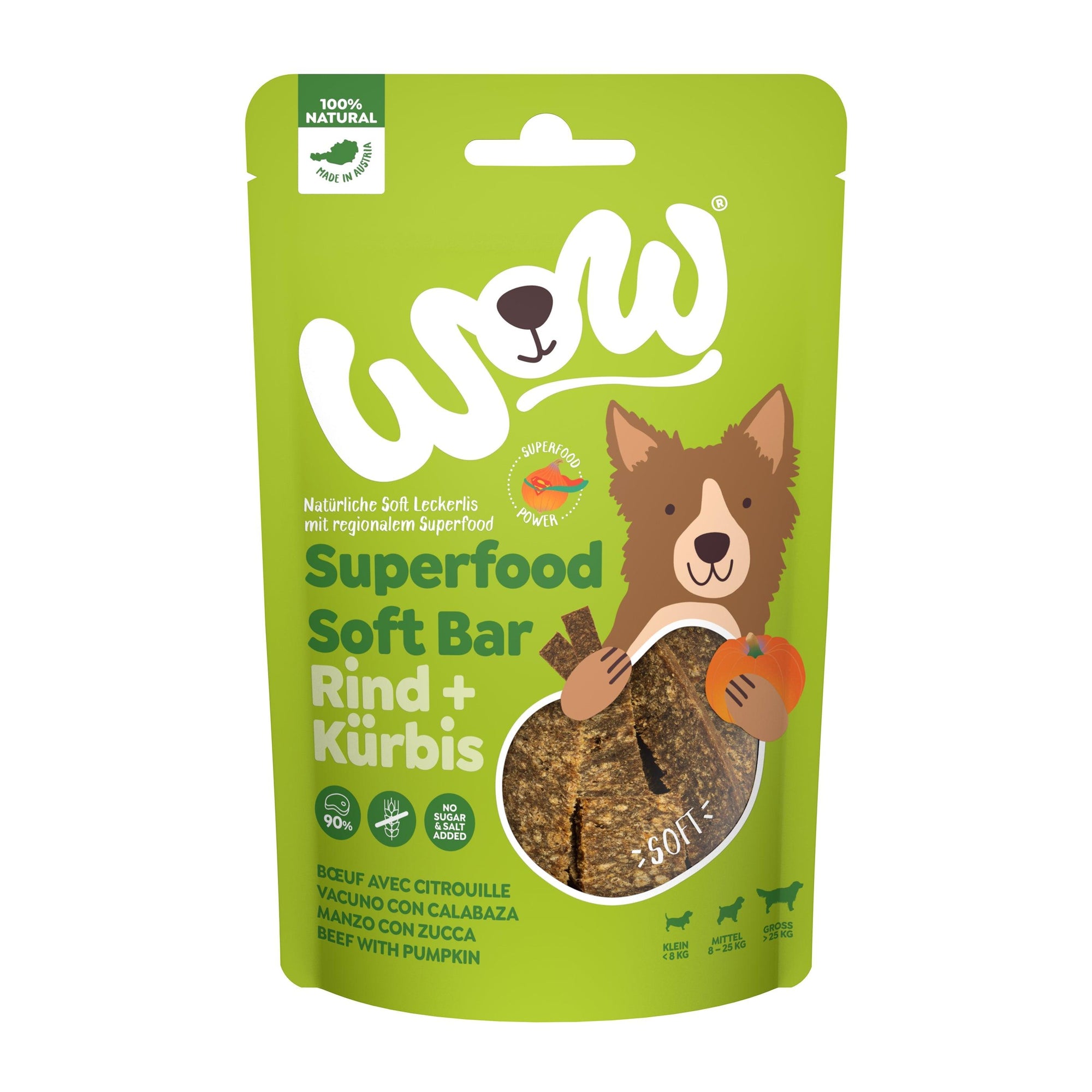 Artikel mit dem Namen WOW Soft Bar Rind im Shop von zoo.de , dem Onlineshop für nachhaltiges Hundefutter und Katzenfutter.