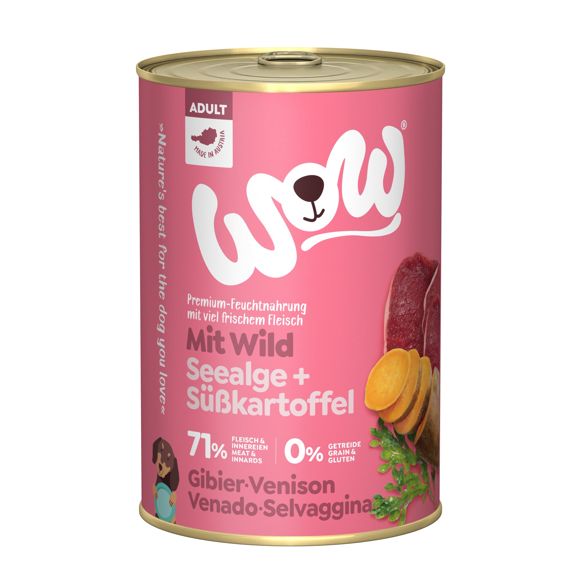 Artikel mit dem Namen WOW Wild mit Seealge und Süßkartoffel im Shop von zoo.de , dem Onlineshop für nachhaltiges Hundefutter und Katzenfutter.