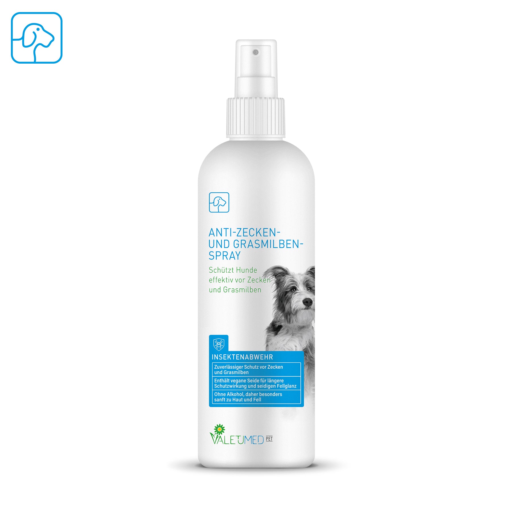 Valetumed Anti-Zecken- und Grasmilbenspray für Hunde, 200-ml-Sprühflasche