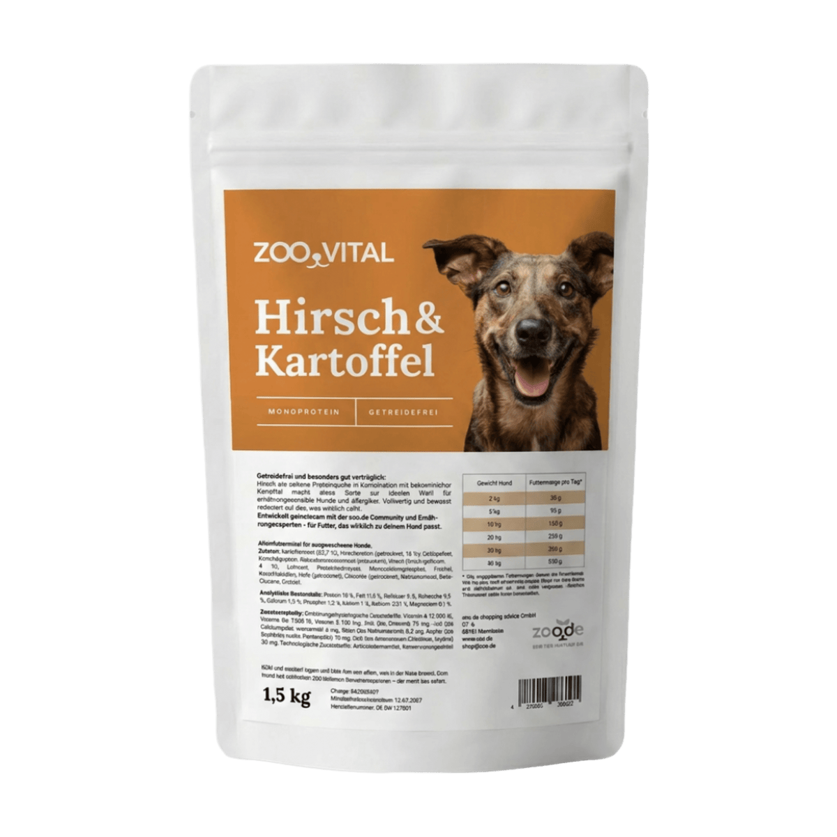 zooVital Hirsch &amp; Kartoffel Trockenfutter für Hunde, 1,5-kg-Beutel