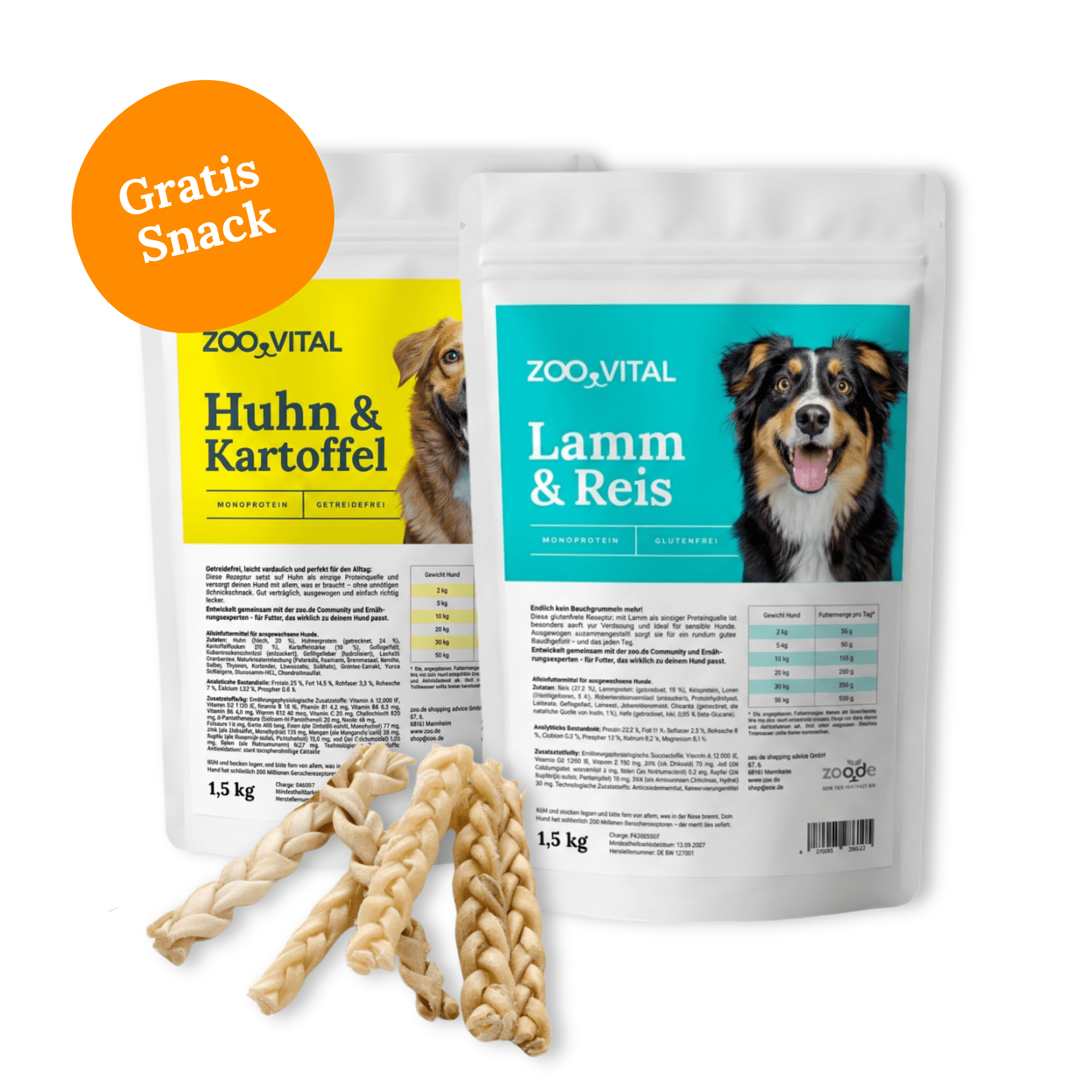 zooVital Huhn & Lamm Trockenfutter Bundle mit gratis Snack für Hunde