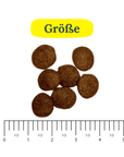 Hundefutter Kibble Größe Vergleich mit Lineal für zooVital Mixpaket