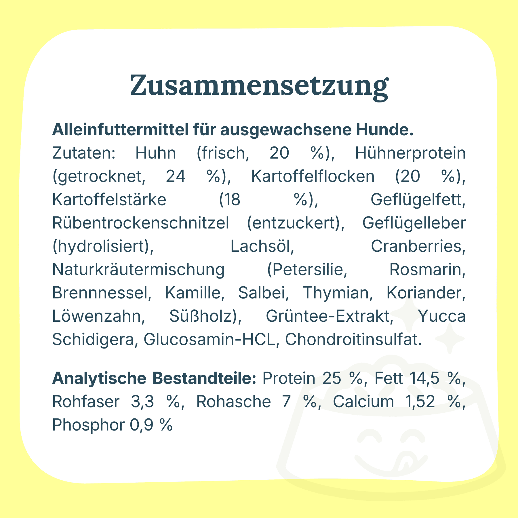 Zusammensetzung und Inhaltsstoffe Hühnerkartoffel Hundefutter Analysewerte