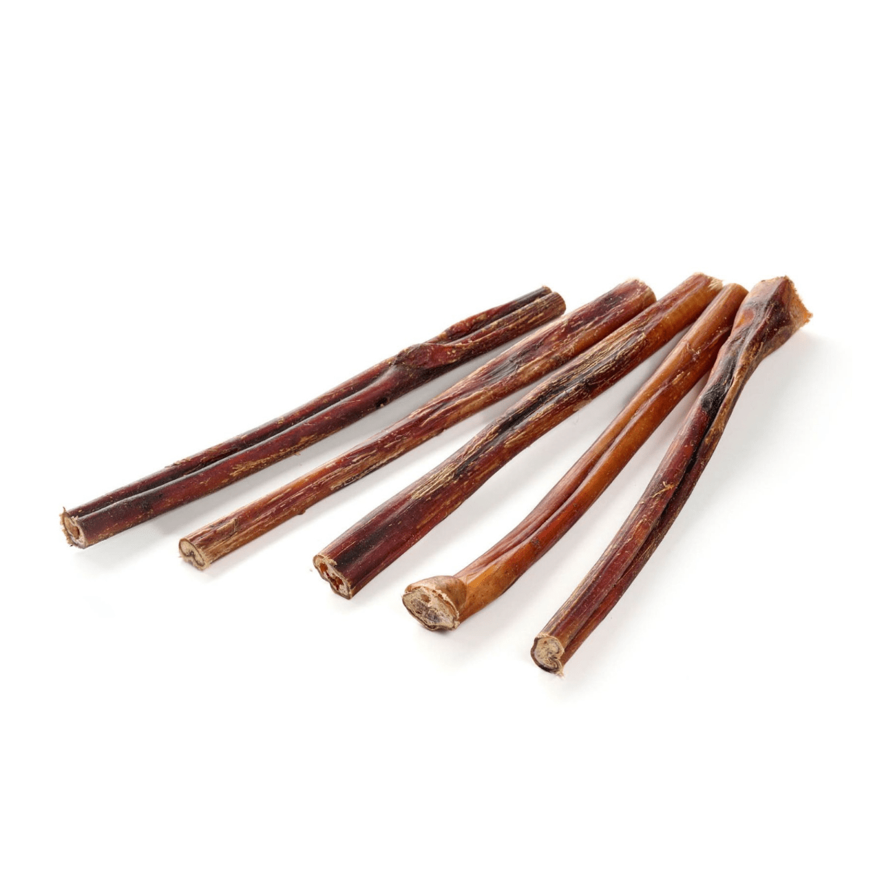 Pack of four natural dried beef ox trachea dog chews with fibrous texture