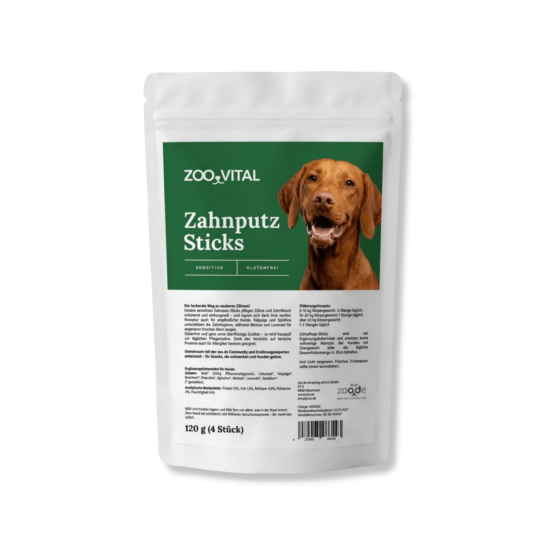 zooVital Sensitive Zahnputz-Sticks glutenfrei für Hunde in weißer Verpackung