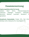Zusammensetzung der glutenfreien Hundezahnputzsticks mit Reis und Spirulina