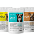 three zooVITAL dog food flavors side by side 1.5 kg bags