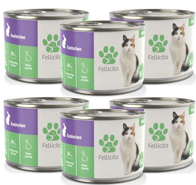 Artikel mit dem Namen Fellicita Kaninchen pur für Katzen im Shop von zoo.de , dem Onlineshop für nachhaltiges Hundefutter und Katzenfutter.