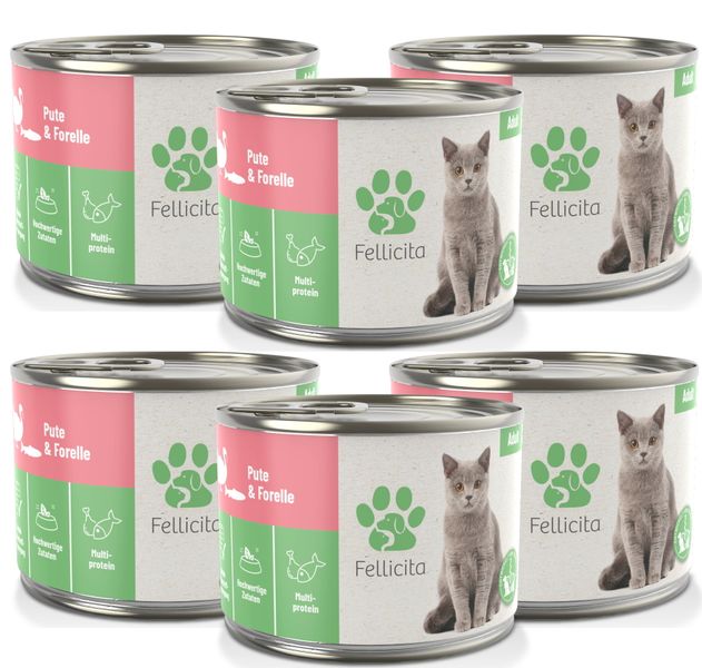 Artikel mit dem Namen Fellicita Pute & Forelle für Katzen im Shop von zoo.de , dem Onlineshop für nachhaltiges Hundefutter und Katzenfutter.