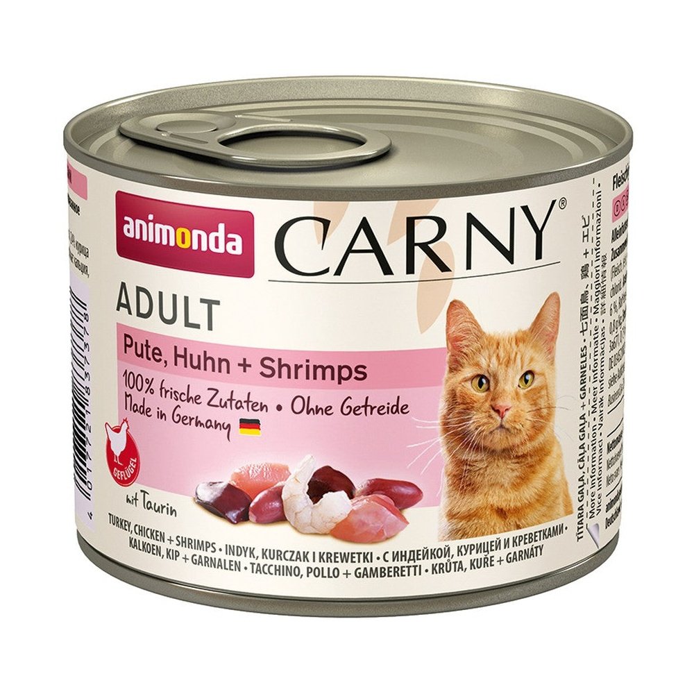Artikel mit dem Namen Animonda Cat Carny Adult Pute & Huhn & Shrimps im Shop von zoo.de , dem Onlineshop für nachhaltiges Hundefutter und Katzenfutter.