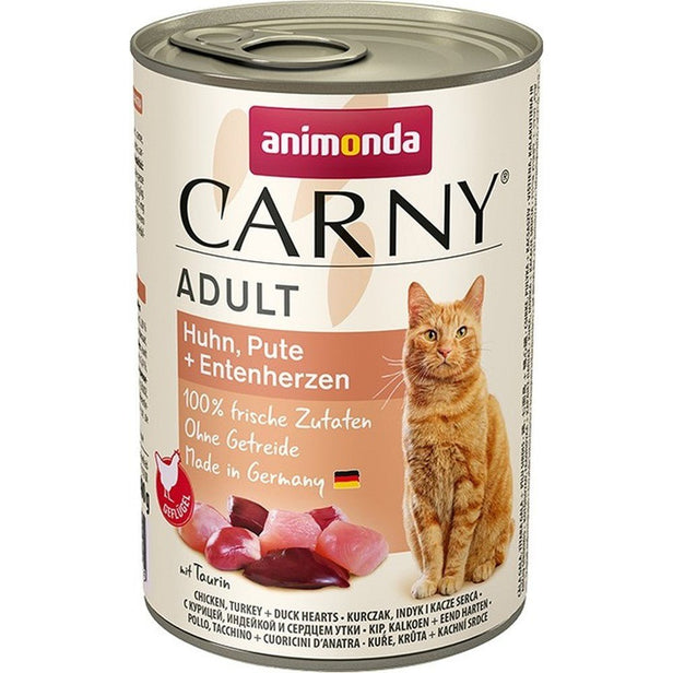Artikel mit dem Namen Animonda Cat Carny Adult Huhn &amp; Pute &amp; Entenherzen im Shop von zoo.de , dem Onlineshop für nachhaltiges Hundefutter und Katzenfutter.