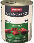 Artikel mit dem Namen Animonda Dog GranCarno Adult Rind & Wild im Shop von zoo.de , dem Onlineshop für nachhaltiges Hundefutter und Katzenfutter.