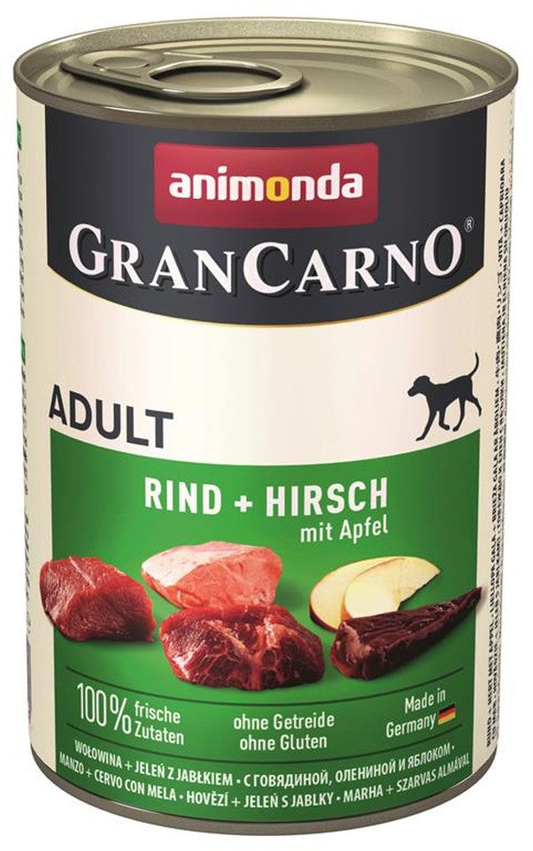 Artikel mit dem Namen Animonda Dog GranCarno Adult Hirsch &amp; Apfel im Shop von zoo.de , dem Onlineshop für nachhaltiges Hundefutter und Katzenfutter.