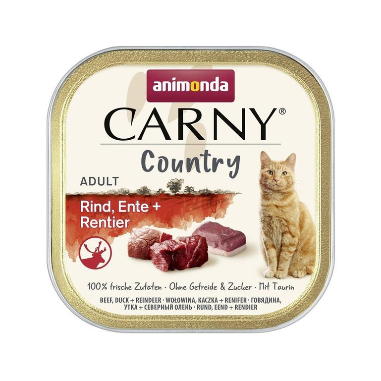 Artikel mit dem Namen Animonda Cat Carny Country Adult Rind, Ente + Rentier im Shop von zoo.de , dem Onlineshop für nachhaltiges Hundefutter und Katzenfutter.