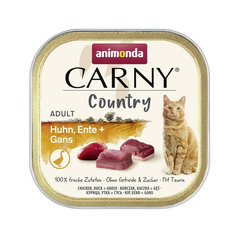 Artikel mit dem Namen Animonda Cat Carny Country Adult Huhn, Ente + Gans im Shop von zoo.de , dem Onlineshop für nachhaltiges Hundefutter und Katzenfutter.