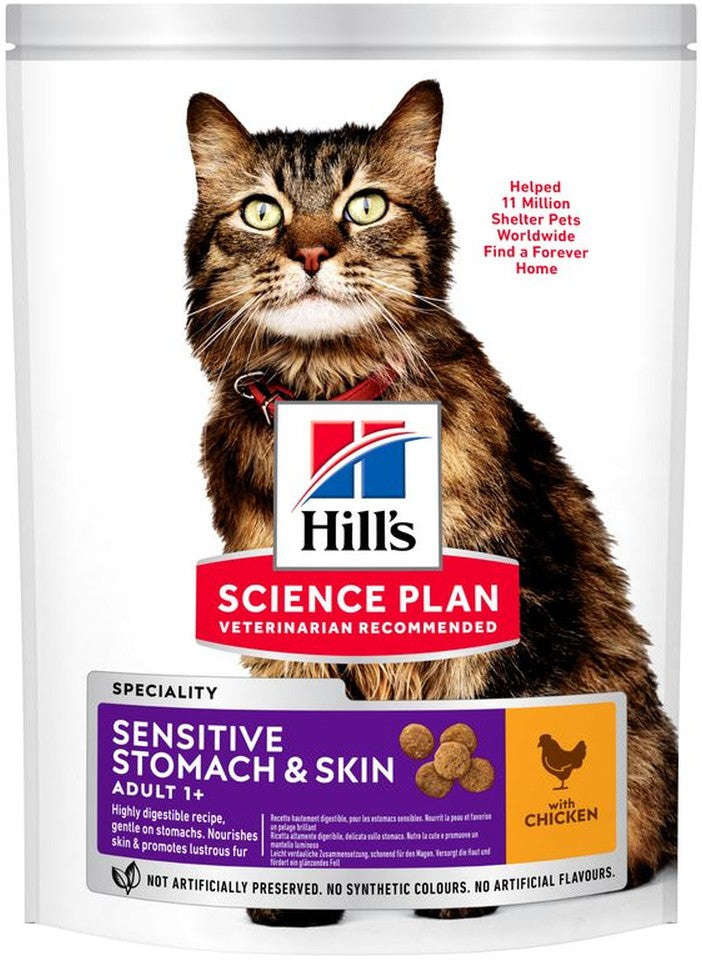 Artikel mit dem Namen Hills Science Plan Katze Adult Sensitive Stomach &amp; Skin im Shop von zoo.de , dem Onlineshop für nachhaltiges Hundefutter und Katzenfutter.