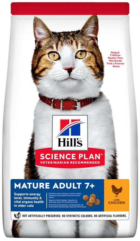 Artikel mit dem Namen Hills Science Plan Katze Mature Adult 7+ Huhn im Shop von zoo.de , dem Onlineshop für nachhaltiges Hundefutter und Katzenfutter.